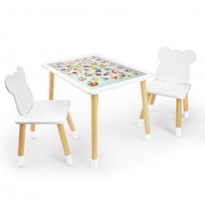 Детский комплект стол и два стула Мишка Rolti Baby с накладкой Алфавит (белая столешница/белое сиденье/береза ножки) в Кунгуре - kungur.ok-mebel.com | фото
