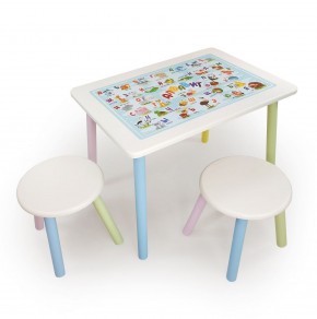 Детский комплект стол и два табурета круглых с накладкой Алфавит (Белый, Белый, Цветной) в Кунгуре - kungur.ok-mebel.com | фото 2