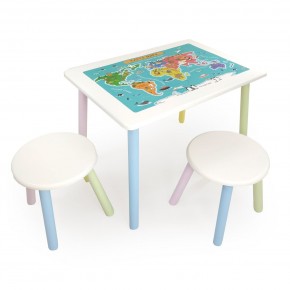 Детский комплект стол и два табурета круглых с накладкой Детский мир (Белый, Белый, Цветной) в Кунгуре - kungur.ok-mebel.com | фото