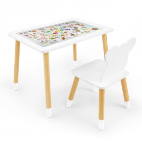 Детский комплект стол и стул Мишка Rolti Baby с накладкой Алфавит (белая столешница/белое сиденье/береза ножки) в Кунгуре - kungur.ok-mebel.com | фото