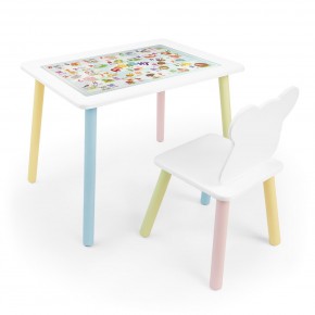 Детский комплект стол и стул Мишка Rolti Baby с накладкой Алфавит (белая столешница/белое сиденье/цветные ножки) в Кунгуре - kungur.ok-mebel.com | фото