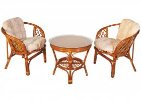 Комплект Багама дуэт, подушки светлые обычные шенил (Коньяк) стол круглый в Кунгуре - kungur.ok-mebel.com | фото 1