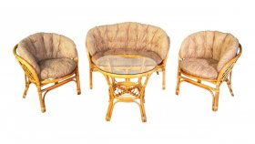 Комплект Багама с диваном, подушки коричневые полные твил (Мёд) стол круглый в Кунгуре - kungur.ok-mebel.com | фото 1