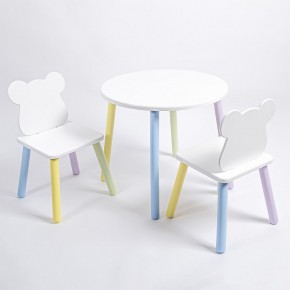 Комплект детский стол КРУГЛЫЙ и два стула МИШКА ROLTI Baby (белая столешница/белое сиденье/цветные ножки) в Кунгуре - kungur.ok-mebel.com | фото