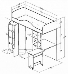 Кровать-чердак "Теремок-1" Дуб молочный/Голубой в Кунгуре - kungur.ok-mebel.com | фото 2