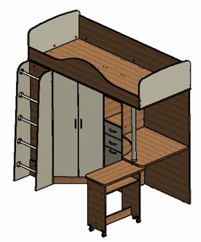 Кровать-чердак "Теремок-1" Дуб молочный/Салатовый в Кунгуре - kungur.ok-mebel.com | фото 3