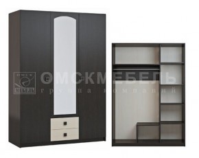Шкаф 3-х дверный с 2 ящиками с зеркалом Шк51 МС Люсси (венге/дуб девон) в Кунгуре - kungur.ok-mebel.com | фото