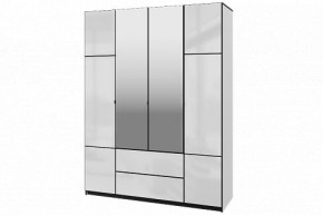 Шкаф 4-х дверный Палермо 02 с ящиками и зеркалом Белый гладкий шелк/Черный гладкий шелк в Кунгуре - kungur.ok-mebel.com | фото