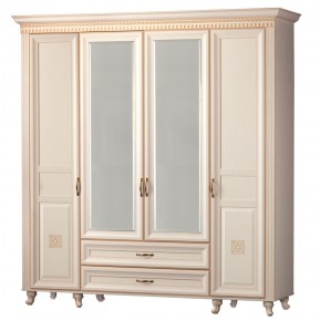 Шкаф для одежды 4-дверный с зеркалом №493 Марлен кремовый белый в Кунгуре - kungur.ok-mebel.com | фото