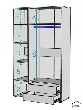 Шкаф Linnea MHR-3-2 2050х1200х510 (Белый-М 11.1.1) в Кунгуре - kungur.ok-mebel.com | фото 3