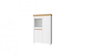 Шкаф с витриной 1V2D, TAURUS, цвет белый/дуб вотан в Кунгуре - kungur.ok-mebel.com | фото