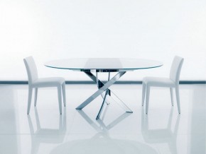 Стол BARONE (01.92) G093 хром/С150 э-бел. гл. стекло, L021алюм.вставка в Кунгуре - kungur.ok-mebel.com | фото