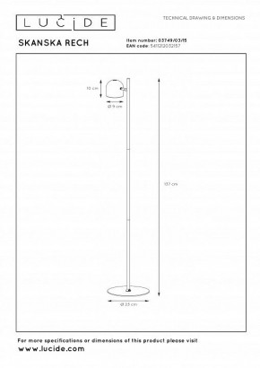 Торшер Lucide Skanska Rech 3749/03/15 в Кунгуре - kungur.ok-mebel.com | фото 5