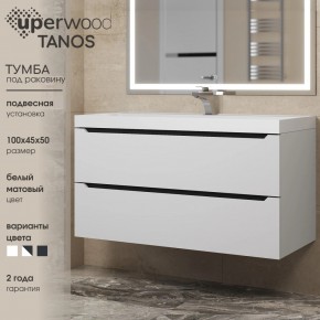 Тумба под раковину Uperwood Tanos 100 см, подвесная, белая/графит в Кунгуре - kungur.ok-mebel.com | фото 3